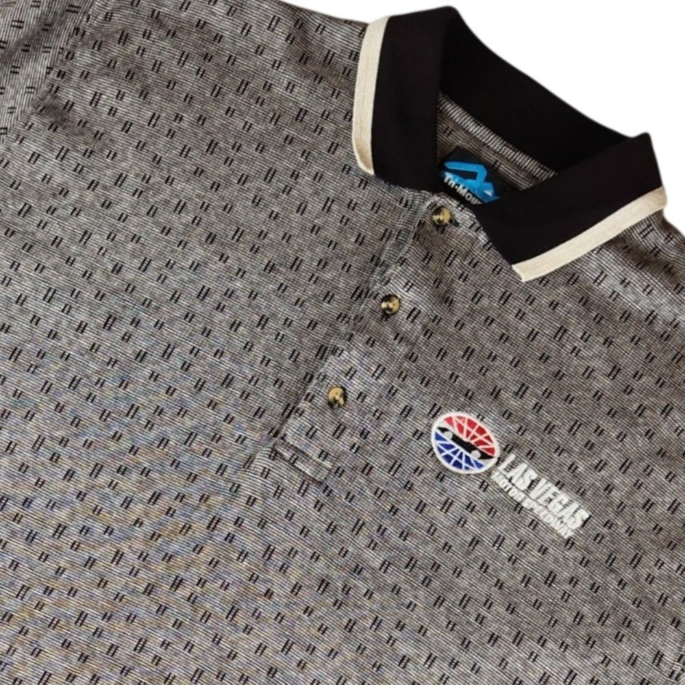 Vtg Tri-Mountain Las Vegas Motor Speedway Polo Shirt Mens L Nascar Grey Knit